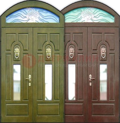 Стальная арочная дверь со стеклом ДА-17 для монолитного дома в Сочи