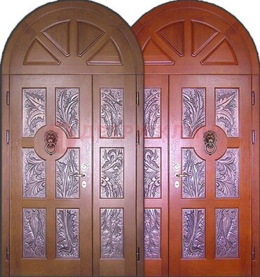 Металлическая арочная дверь со стеклом ДА-28 в коттедж в Сочи