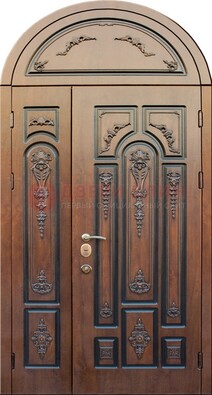 Арочная железная дверь с виноритом и узором ДА-36 в Сочи