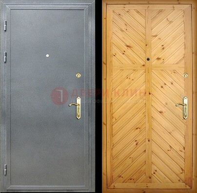 Серая металлическая дверь с евровагонкой ДЕ-12 в Сочи