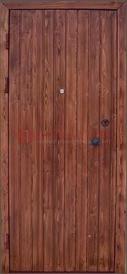 Коричневая железная дверь с евровагонкой ДЕ-18 в Сочи