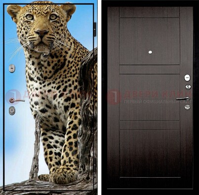 Железная дверь с рисунком гепарда снаружи ДФ-27 в Сочи