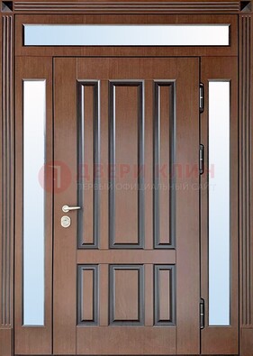 Железная дверь со стеклом и фрамугами в коричневом цвете ДФГ-8 в Сочи