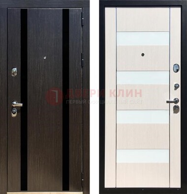 Черная железная дверь с МДФ и декоративными вставками ДМ-157 в Сочи