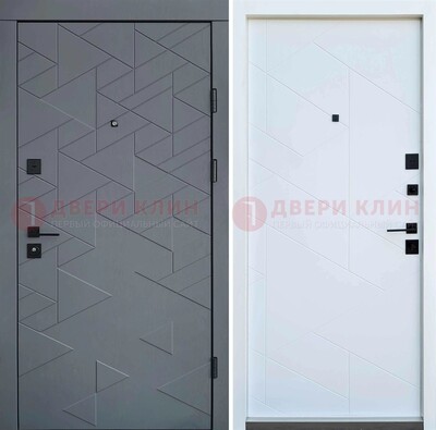 Серая металлическая дверь МДФ с узором  ДМ-224 в Сочи