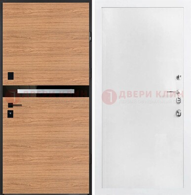 Железная коричневая дверь с МДФ в белом цвете ДМ-313 в Сочи