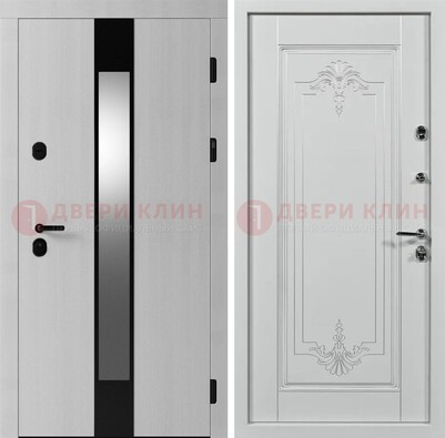 Белая металлическая дверь МДФ с зеркальной вставкой ДМ-324 в Сочи