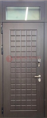 Темная железная дверь с МДФ и верхней фрамугой ДМ-337 в Сочи