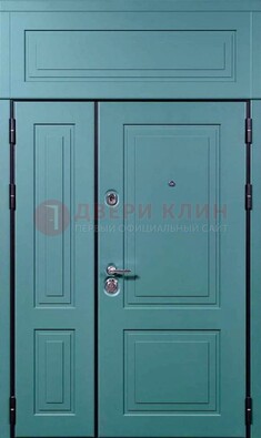 Синяя металлическая дверь с МДФ и верхней фрамугой ДМ-339 в Сочи