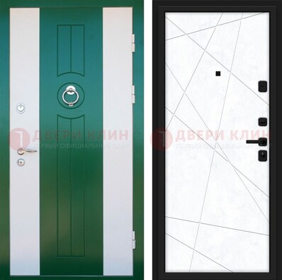 Зеленая железная дверь с панелями МДФ ДМ-369 в Сочи