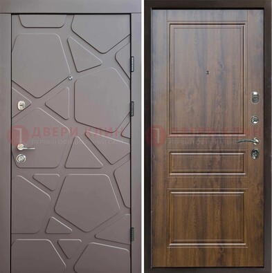 Коричневая железная дверь с декоративной МДФ ДМ-438 в Сочи