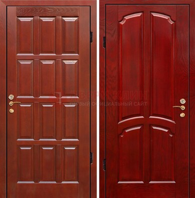 Красная металлическая дверь с массивом дуба ДМД-15 в Сочи