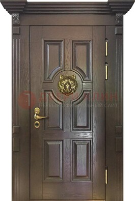 Коричневая металлическая дверь с массивом дуба ДМД-50 в Сочи