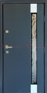 Серая стальная дверь с порошковым покрытием и стеклянной вставкой ДП-216 в Сочи