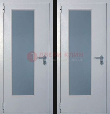 Белая металлическая противопожарная дверь с декоративной вставкой ДПП-5 в Сочи