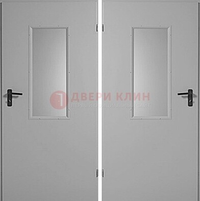 Белая металлическая противопожарная дверь с декоративной вставкой ДПП-7 в Сочи