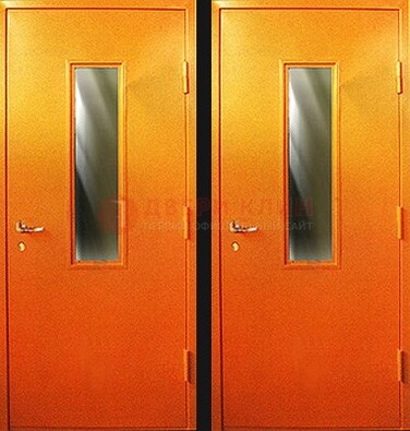 Оранжевая противопожарная дверь со вставкой из стекла ДПП-8 в Сочи
