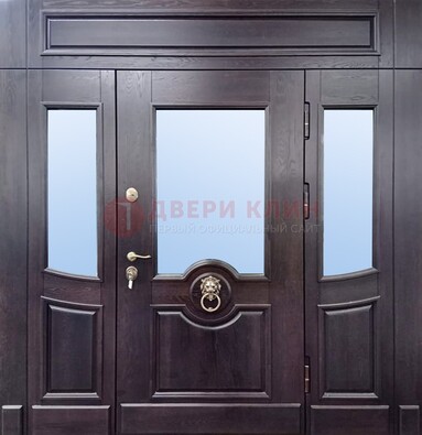 Филенчатая металлическая дверь с панелью МДФ и стеклом ДПР-102 в Сочи