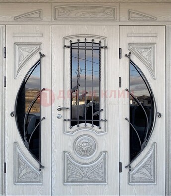Большая парадная дверь Винорит со стеклом и ковкой ДПР-108 в Сочи