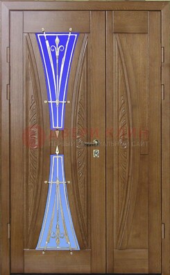 Коттеджная парадная дверь со стеклянными вставками и ковкой ДПР-26 в Сочи
