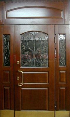 Стальная парадная дверь со вставками из стекла и ковки ДПР-30 в коттедж в Смоленске