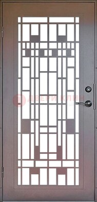 Коричневая стальная решетчатая дверь с узором ДР-4 в Сочи