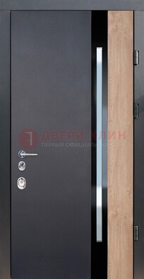Черная металлическая дверь МДФ со стеклом ДС-14 в Сочи