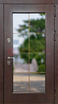 Коричневая стальная дверь со стеклом ДС-19 в Сочи