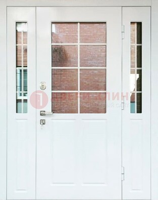 Белая стальная дверь со стеклом и фрамугами ДС-27 в Сочи