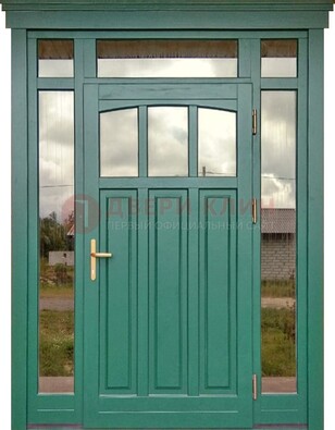 Зеленая металлическая дверь МДФ со стеклом ДС-43 в Сочи