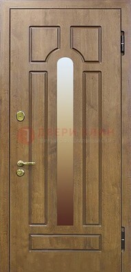Коричневая железная дверь со стеклом ДС-4 в коттедж в Сочи