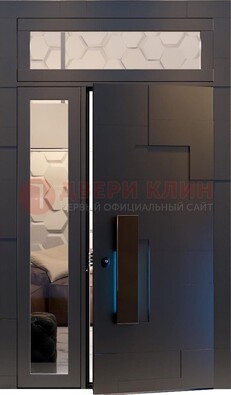Чёрная двухстворчатая металлическая дверь со стеклом ДС-64 в Сочи