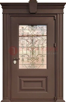 Металлическая дверь со стеклом и ковкой в классическом стиле ДСК-185 в Сочи