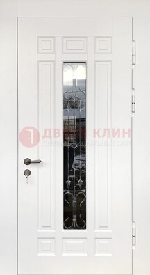 Белая стальная дверь винорит со стеклом и ковкой ДСК-191 в Сочи