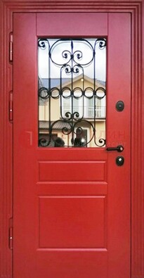Красная железная дверь Винорит со стеклом и ковкой ДСК-205 в Сочи