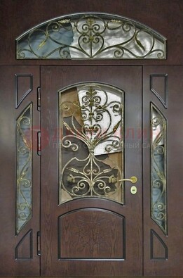 Входная дверь Винорит со стеклом и ковкой и фрамугами ДСК-213 в Сочи
