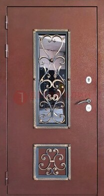 Уличная дверь Порошок со стеклом и ковкой для дома ДСК-218 в Сочи