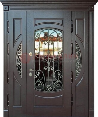 Полуторная железная дверь Винорит со стеклом и ковкой ДСК-231 в Сочи