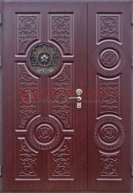Красная железная дверь Винорит со стеклом и ковкой ДСК-235 в Сочи