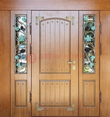 Железная дверь Винорит со стеклом и ковкой лозы ДСК-236 в Сочи