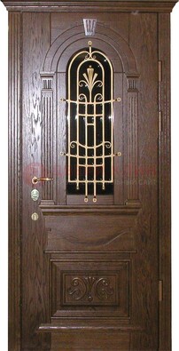 Железная дверь со стеклом и ковкой в классическом стиле ДСК-23 в Сочи