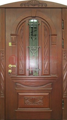 Узорная железная дверь массив со стеклом и ковкой ДСК-247 в Сочи