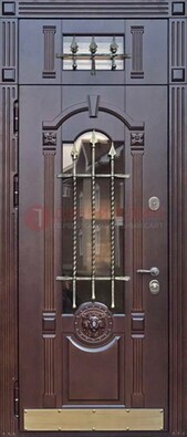 Металлическая дверь массив со стеклом и ковкой с фрамугой ДСК-249 в Сочи