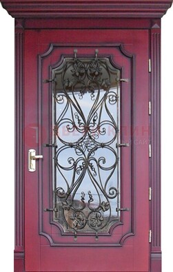 Красная стальная дверь Винорит со стеклом и ковкой ДСК-271 в Сочи