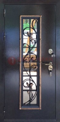 Железная дверь с порошковым напылением стеклом и ковкой ДСК-279 в Сочи