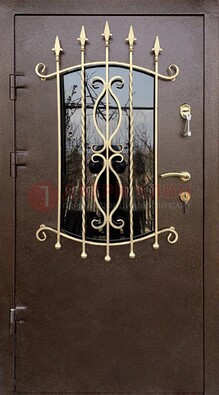 Стальная дверь Порошок со стеклом и ковкой для дома ДСК-280 в Сочи
