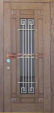 Стандартная железная дверь со стеклом темным и ковкой ДСК-5 в Сочи