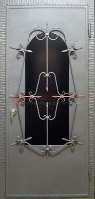 Железная дверь со стеклом и ковкой ДСК-74 для каркасного дома в Талдоме
