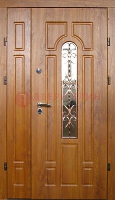 Стальная дверь со стеклом и цветной ковкой ДСК-78 для панельного дома в Сочи