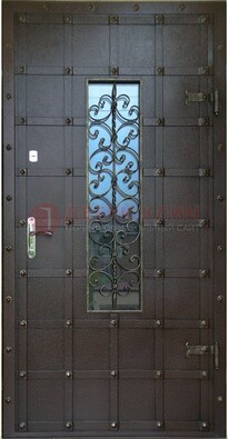 Стальная дверь со стеклом и ковкой ДСК-84 с утеплением в Сочи